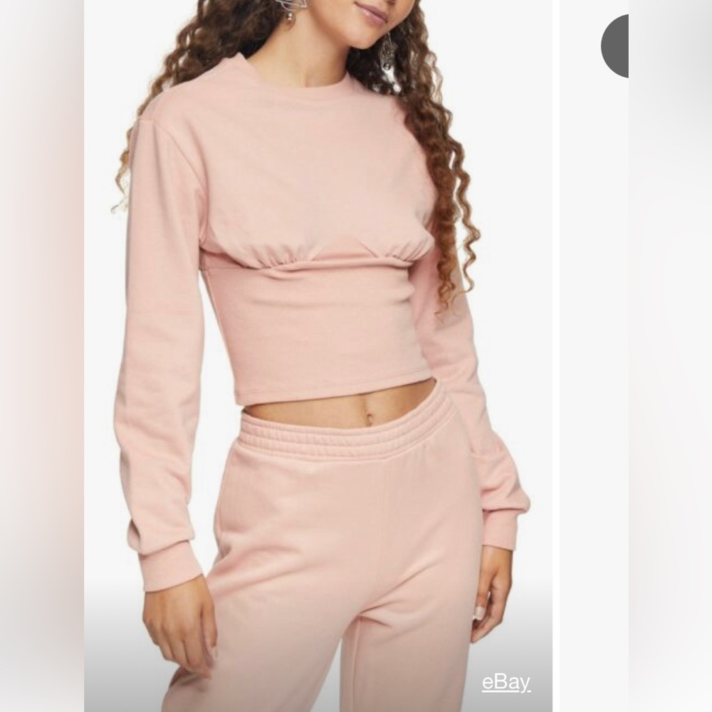 Top Shop SET pink cropped sweat suit (comes as set)